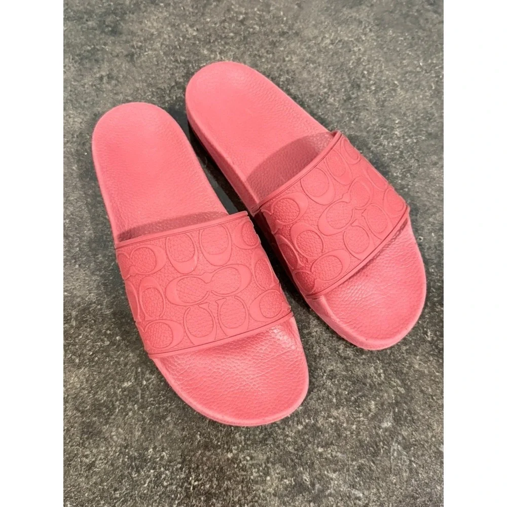 Coach Pool Slides Men's Size 9D Red‎ Signature Monogram C7092